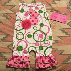 AnnLoren Easter Bunny pink and green romper 6-12 months NWT